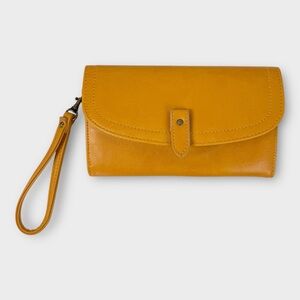 Chic Mustard Yellow Clutch with Wristlet  Vibrant Faux Leather Wallet Vegan NEW